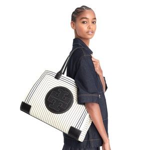 NWT - TORY BURCH ELLA LOGO TOTE / White and Black box stripes